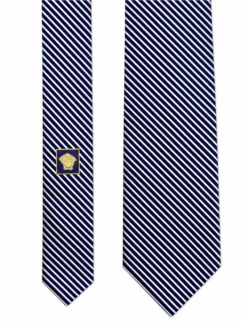 VERSACE 100% Silk Necktie Navy & White Stripe Genuine Authentic Quiet Luxury Tie